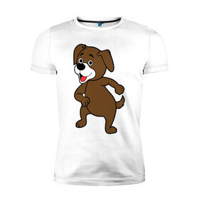 Мужская футболка премиум с принтом Веселая собачка в Тюмени, 92% хлопок, 8% лайкра | приталенный силуэт, круглый вырез ворота, длина до линии бедра, короткий рукав | 