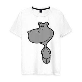 Мужская футболка хлопок с принтом Бегемотик в Тюмени, 100% хлопок | прямой крой, круглый вырез горловины, длина до линии бедер, слегка спущенное плечо. | бегемот | большой | добрый