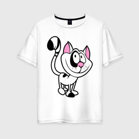 Женская футболка хлопок Oversize с принтом Кот в Тюмени, 100% хлопок | свободный крой, круглый ворот, спущенный рукав, длина до линии бедер
 | веселый | довольный | кот | кошка | пятнистый