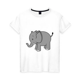 Женская футболка хлопок с принтом Слоник в Тюмени, 100% хлопок | прямой крой, круглый вырез горловины, длина до линии бедер, слегка спущенное плечо | слон