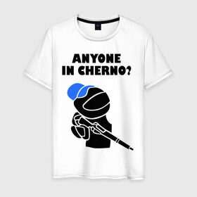 Мужская футболка хлопок с принтом DayZ: Anyone in cherno в Тюмени, 100% хлопок | прямой крой, круглый вырез горловины, длина до линии бедер, слегка спущенное плечо. | anyone in cherno | dayz | дейзи