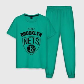 Мужская пижама хлопок с принтом The Brooklyn Nets в Тюмени, 100% хлопок | брюки и футболка прямого кроя, без карманов, на брюках мягкая резинка на поясе и по низу штанин
 | Тематика изображения на принте: бруклин