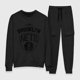 Женский костюм хлопок с принтом The Brooklyn Nets в Тюмени, 100% хлопок | на свитшоте круглая горловина, мягкая резинка по низу. Брюки заужены к низу, на них два вида карманов: два 