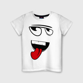 Детская футболка хлопок с принтом Прикольный смайл в Тюмени, 100% хлопок | круглый вырез горловины, полуприлегающий силуэт, длина до линии бедер | smile | зубы | рожица | смайл | смайлик | ухмылка | язык