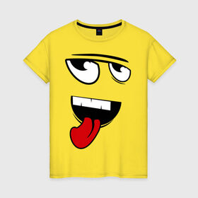 Женская футболка хлопок с принтом Прикольный смайл в Тюмени, 100% хлопок | прямой крой, круглый вырез горловины, длина до линии бедер, слегка спущенное плечо | smile | зубы | рожица | смайл | смайлик | ухмылка | язык