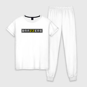 Женская пижама хлопок с принтом Brazzers в Тюмени, 100% хлопок | брюки и футболка прямого кроя, без карманов, на брюках мягкая резинка на поясе и по низу штанин | brazzers