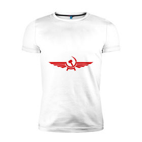 Мужская футболка премиум с принтом Серп и молот в виде орла в Тюмени, 92% хлопок, 8% лайкра | приталенный силуэт, круглый вырез ворота, длина до линии бедра, короткий рукав | крылья