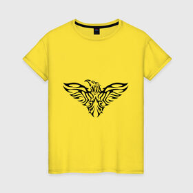 Женская футболка хлопок с принтом Тату силуэт орла в Тюмени, 100% хлопок | прямой крой, круглый вырез горловины, длина до линии бедер, слегка спущенное плечо | коршун | орел | птица | силуэт | сокол | тату | трайбл | узор