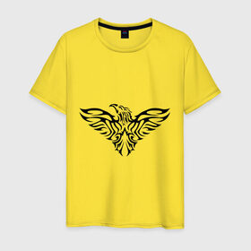 Мужская футболка хлопок с принтом Тату силуэт орла в Тюмени, 100% хлопок | прямой крой, круглый вырез горловины, длина до линии бедер, слегка спущенное плечо. | коршун | орел | птица | силуэт | сокол | тату | трайбл | узор