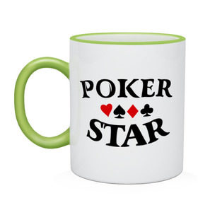 Кружка двухцветная с принтом Poker Stars в Тюмени, керамика | объем — 330 мл, диаметр — 80 мм. Цветная ручка и кайма сверху, в некоторых цветах — вся внутренняя часть | poker | stars | пики | покер | старс