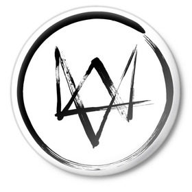 Значок с принтом Watch dog - логотип в Тюмени,  металл | круглая форма, металлическая застежка в виде булавки | Тематика изображения на принте: watch dogs