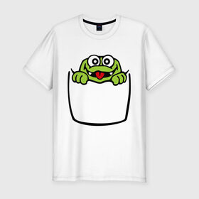 Мужская футболка премиум с принтом Карманный крокодил в Тюмени, 92% хлопок, 8% лайкра | приталенный силуэт, круглый вырез ворота, длина до линии бедра, короткий рукав | карман | карманный | крокодил | милый | язык | ящерицы