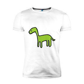 Мужская футболка премиум с принтом Дино - детский рисунок в Тюмени, 92% хлопок, 8% лайкра | приталенный силуэт, круглый вырез ворота, длина до линии бедра, короткий рукав | дети | дино | динозавр | диплодок | рисунок