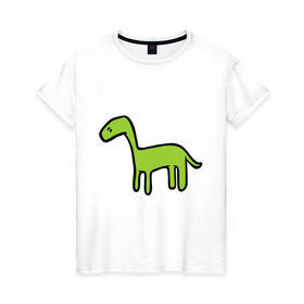 Женская футболка хлопок с принтом Дино - детский рисунок в Тюмени, 100% хлопок | прямой крой, круглый вырез горловины, длина до линии бедер, слегка спущенное плечо | дети | дино | динозавр | диплодок | рисунок