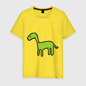 Мужская футболка хлопок с принтом Дино - детский рисунок в Тюмени, 100% хлопок | прямой крой, круглый вырез горловины, длина до линии бедер, слегка спущенное плечо. | Тематика изображения на принте: дети | дино | динозавр | диплодок | рисунок