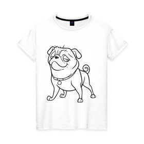 Женская футболка хлопок с принтом Мопс в Тюмени, 100% хлопок | прямой крой, круглый вырез горловины, длина до линии бедер, слегка спущенное плечо | the nut job | белка | зайка | мопс | мультик | мультфильм | пес | реальная белка | собака
