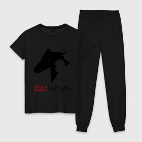 Женская пижама хлопок с принтом Конный спорт - лошади в Тюмени, 100% хлопок | брюки и футболка прямого кроя, без карманов, на брюках мягкая резинка на поясе и по низу штанин | equi | sapiens | жокей | кони | конный | лошади