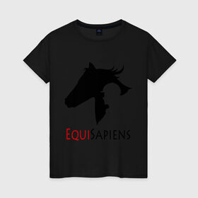 Женская футболка хлопок с принтом Конный спорт - лошади в Тюмени, 100% хлопок | прямой крой, круглый вырез горловины, длина до линии бедер, слегка спущенное плечо | equi | sapiens | жокей | кони | конный | лошади