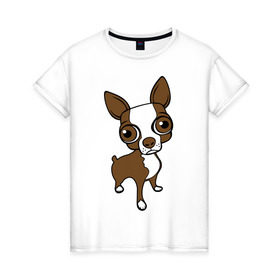 Женская футболка хлопок с принтом Милая собачка в Тюмени, 100% хлопок | прямой крой, круглый вырез горловины, длина до линии бедер, слегка спущенное плечо | Тематика изображения на принте: милая | пес | собака | собачка | терьер | той | чихуахуа