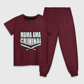 Детская пижама хлопок с принтом Mama ama criminal в Тюмени, 100% хлопок |  брюки и футболка прямого кроя, без карманов, на брюках мягкая резинка на поясе и по низу штанин
 | underground | баста