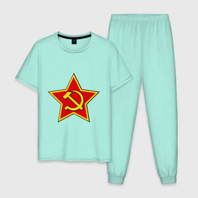 Мужская пижама хлопок с принтом Звезда с серпом п и молотом в Тюмени, 100% хлопок | брюки и футболка прямого кроя, без карманов, на брюках мягкая резинка на поясе и по низу штанин
 | 