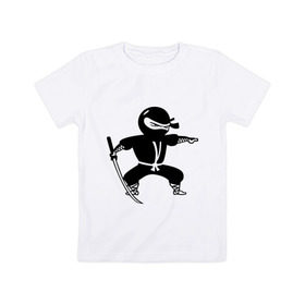 Детская футболка хлопок с принтом Черный ниндзя в Тюмени, 100% хлопок | круглый вырез горловины, полуприлегающий силуэт, длина до линии бедер | катана | кимоно | меч | ниндзя | нинзя | самурай | черный | япония