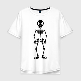 Мужская футболка хлопок Oversize с принтом Скелетик в Тюмени, 100% хлопок | свободный крой, круглый ворот, “спинка” длиннее передней части | 