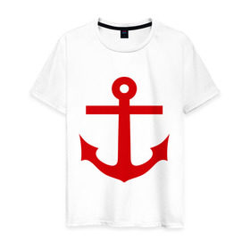 Мужская футболка хлопок с принтом Якорь в Тюмени, 100% хлопок | прямой крой, круглый вырез горловины, длина до линии бедер, слегка спущенное плечо. | anchor | captain | sailor | вмф | волна | девушке | капитан | корабль | любимому | матрос | море | моряк | моряку | мужчине | палуба | парню | подарок | штиль | шторм | якорь