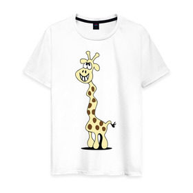Мужская футболка хлопок с принтом Упоротый жираф в Тюмени, 100% хлопок | прямой крой, круглый вырез горловины, длина до линии бедер, слегка спущенное плечо. | бешеный | длинный | жираф | кривой | сумасшедший | упоротый | чокнутый