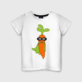 Детская футболка хлопок с принтом Супер-морковь в Тюмени, 100% хлопок | круглый вырез горловины, полуприлегающий силуэт, длина до линии бедер | супергерой