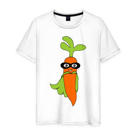 Мужская футболка хлопок с принтом Супер-морковь в Тюмени, 100% хлопок | прямой крой, круглый вырез горловины, длина до линии бедер, слегка спущенное плечо. | супергерой
