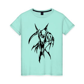 Женская футболка хлопок с принтом Смерть с косой в Тюмени, 100% хлопок | прямой крой, круглый вырез горловины, длина до линии бедер, слегка спущенное плечо | скелет
