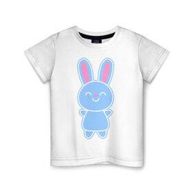 Детская футболка хлопок с принтом Зайка в Тюмени, 100% хлопок | круглый вырез горловины, полуприлегающий силуэт, длина до линии бедер | bunny | rabbit | белый | зайка | заяц | кролик | милый