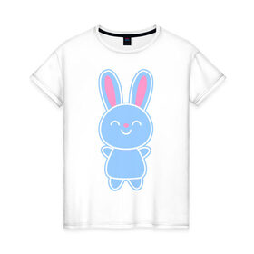 Женская футболка хлопок с принтом Зайка в Тюмени, 100% хлопок | прямой крой, круглый вырез горловины, длина до линии бедер, слегка спущенное плечо | bunny | rabbit | белый | зайка | заяц | кролик | милый