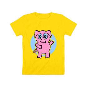 Детская футболка хлопок с принтом Поросенок в Тюмени, 100% хлопок | круглый вырез горловины, полуприлегающий силуэт, длина до линии бедер | кабан | милый | поросенок | пятачок | розовый | свинья | хрюша