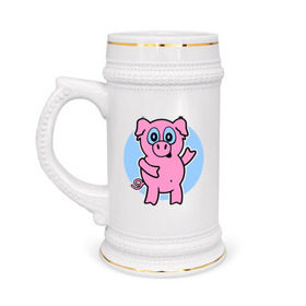 Кружка пивная с принтом Поросенок в Тюмени,  керамика (Материал выдерживает высокую температуру, стоит избегать резкого перепада температур) |  объем 630 мл | кабан | милый | поросенок | пятачок | розовый | свинья | хрюша