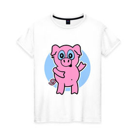 Женская футболка хлопок с принтом Поросенок в Тюмени, 100% хлопок | прямой крой, круглый вырез горловины, длина до линии бедер, слегка спущенное плечо | кабан | милый | поросенок | пятачок | розовый | свинья | хрюша