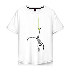 Мужская футболка хлопок Oversize с принтом Висячий скелетик в Тюмени, 100% хлопок | свободный крой, круглый ворот, “спинка” длиннее передней части | скелет