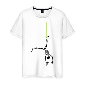 Мужская футболка хлопок с принтом Висячий скелетик в Тюмени, 100% хлопок | прямой крой, круглый вырез горловины, длина до линии бедер, слегка спущенное плечо. | Тематика изображения на принте: скелет