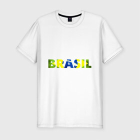 Мужская футболка премиум с принтом BRASIL 2014 в Тюмени, 92% хлопок, 8% лайкра | приталенный силуэт, круглый вырез ворота, длина до линии бедра, короткий рукав | бразилия