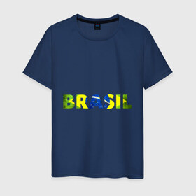 Мужская футболка хлопок с принтом BRASIL 2014 в Тюмени, 100% хлопок | прямой крой, круглый вырез горловины, длина до линии бедер, слегка спущенное плечо. | бразилия