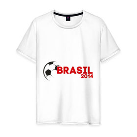 Мужская футболка хлопок с принтом BRASIL 2014 в Тюмени, 100% хлопок | прямой крой, круглый вырез горловины, длина до линии бедер, слегка спущенное плечо. | бразилия
