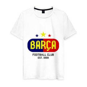 Мужская футболка хлопок с принтом Barcelona Football club в Тюмени, 100% хлопок | прямой крой, круглый вырез горловины, длина до линии бедер, слегка спущенное плечо. | Тематика изображения на принте: barca | barcelona | club | football | барселона | клуб | футбол