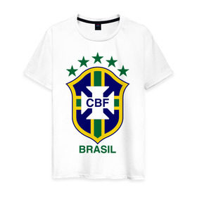 Мужская футболка хлопок с принтом Сборная Бразилии по футболу в Тюмени, 100% хлопок | прямой крой, круглый вырез горловины, длина до линии бедер, слегка спущенное плечо. | бразилия