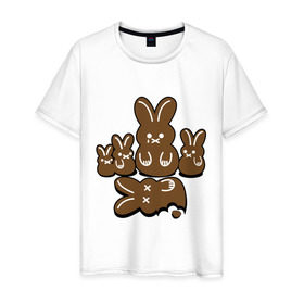 Мужская футболка хлопок с принтом Шоколадные кролики в Тюмени, 100% хлопок | прямой крой, круглый вырез горловины, длина до линии бедер, слегка спущенное плечо. | chocolate | death | rabbit | еда | зайцы | заяц | зверь | кролик | шоколад