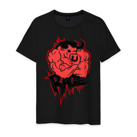Мужская футболка хлопок с принтом Rage (Ярость) в Тюмени, 100% хлопок | прямой крой, круглый вырез горловины, длина до линии бедер, слегка спущенное плечо. | Тематика изображения на принте: bull | rage | бык | качок | силовой | спорт | ярость