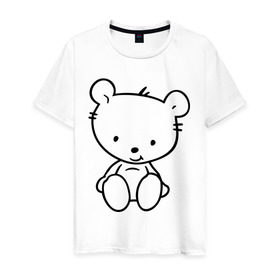 Мужская футболка хлопок с принтом Белый мишка в Тюмени, 100% хлопок | прямой крой, круглый вырез горловины, длина до линии бедер, слегка спущенное плечо. | белый | маленький | медведь | медвежонок | милый | мишка | мишутка