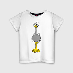 Детская футболка хлопок с принтом Страус в Тюмени, 100% хлопок | круглый вырез горловины, полуприлегающий силуэт, длина до линии бедер | бешеный | веселый | длинный | птица | смешной | странный | страус | сумасшедший | упоротый | чокнутый | эму