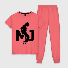 Женская пижама хлопок с принтом Майкл Джексон в Тюмени, 100% хлопок | брюки и футболка прямого кроя, без карманов, на брюках мягкая резинка на поясе и по низу штанин | jackson | king | michael | music | pop | джексон | джэксон | король | майкл | музыка | поп | попса
