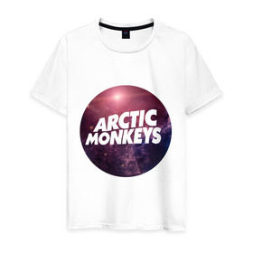 Мужская футболка хлопок с принтом Arctic monkeys space logo в Тюмени, 100% хлопок | прямой крой, круглый вырез горловины, длина до линии бедер, слегка спущенное плечо. | Тематика изображения на принте: arctic monkeys